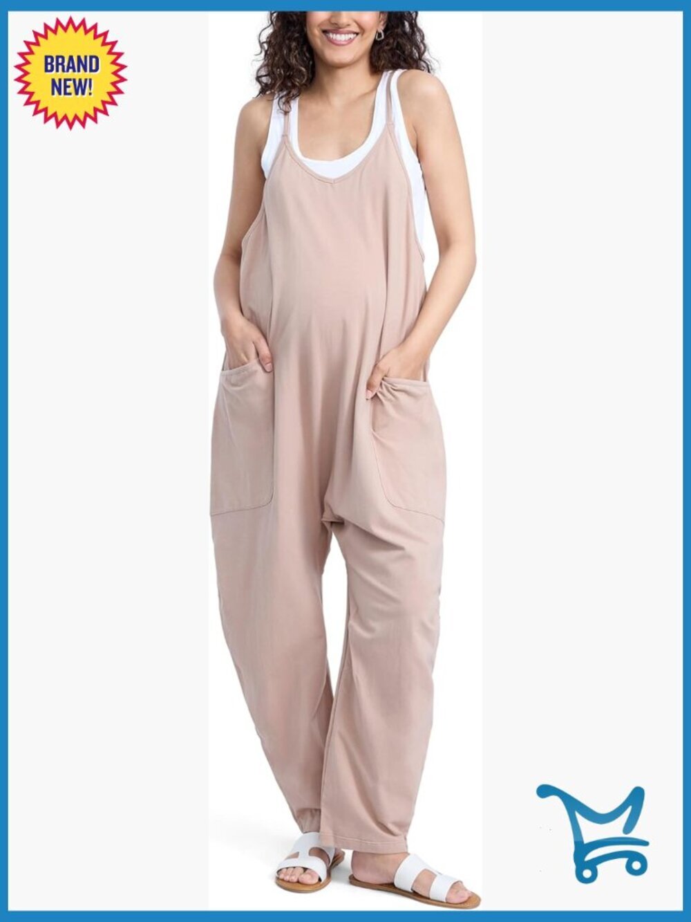 Maternity Jumpsuit Romper Sleeveless V-Neck Loose Fit Pockets